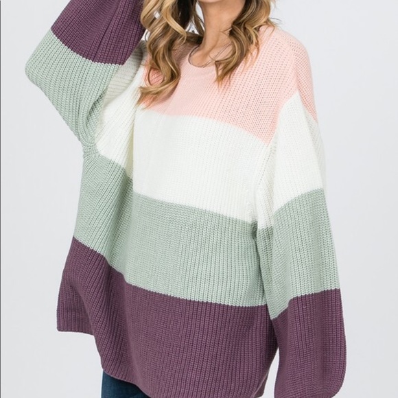 Color block Oversized Sweater bubble sleeves - Picture 4 of 6